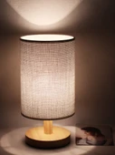 Ahşap Komodin Lamba - Turuncu Kenevir Abajur - 3W LED - 4