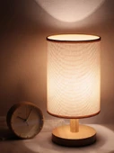 Ahşap Komodin Lamba - Turuncu Kenevir Abajur - 3W LED - 3