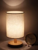 Ahşap Komodin Lamba - Turuncu Kenevir Abajur - 3W LED - 2