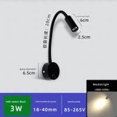 LED Yüzeye Monte Aynalı Okuma Lambası - Düğmeli Siyah 3W Doğal Işık - 1