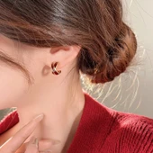 18K Altın Kaplama Kırmızı Yılbaşı Çapraz Küpe - Kırmızı Haç - 8
