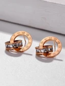 Çift Halkalı Elmas Küpe - 18K Rose Altın Kaplama - Rose Altın - 4