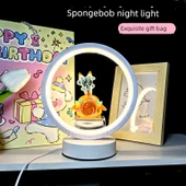 Sünger Bob Yuvarlak Gece Lambası - Hamburg Paida Star - Hediye Çantalı [Sıcak Işık] thumbnail 4