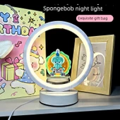 Sünger Bob Yuvarlak Gece Lambası - Hamburg Paida Star - Hediye Çantalı [Sıcak Işık] thumbnail 6