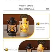 Mini Retro LED Mum Fener Gece Lambası - Siyah Mini Fener Sıcak Işık - 10