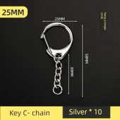 DIY Metal Anahtarlık Ucu - 25mm Gümüş D-Zincir Tek Döngülü [10 Adet] - 1