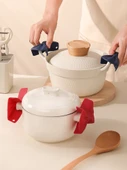 Fiyonklu Kaymaz Silikon Fırın Eldiveni ve Tutacak - Kırmızı (2'li Paket) - 4