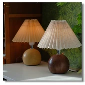 Vintage Pileli Abajur - Ceviz Bej Abajurlu, Fişli, 12W Tri-color LED - 2