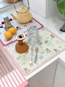 Sevimli Su Emici Hızlı Kuruyan Diatomit Bardak Altlığı - Pudra Çerçeveli Sarı Taban Ayı-Kare - 6