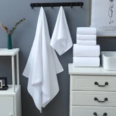 Otel Tipi Beyaz Pamuklu Banyo Havlusu 600g İş Oteli 75x150cm thumbnail 2