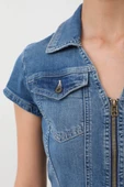 Fermuarlı Cepli Kadın Jean Elbise - 6