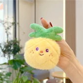 Sevimli Vizon Tüylü Meyve Sebze Peluş Bebek Kolye Anahtarlık - 10cm Ananas, 8-14cm Altın Metal Tokalı - 1