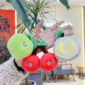 Sevimli Vizon Tüylü Meyve Sebze Peluş Bebek Kolye Anahtarlık - 10cm Ananas, 8-14cm Altın Metal Tokalı - 9