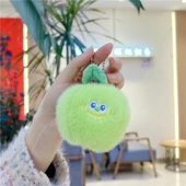 Sevimli Vizon Tüylü Meyve Sebze Peluş Bebek Kolye Anahtarlık - Vizon Yeşil Elma, 8-14cm Altın Metal Tokalı - 1
