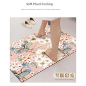 Fransız Retro Giriş Kapısı Paspası - Kaymaz Emici Banyo Halısı - Suluboya Büyük Çiçek 37 - 50cm x 80cm - 2