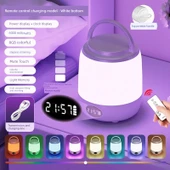 Şarj Edilebilir Dokunmatik Başucu Lambası - Uzaktan Kumandalı, Saatli, 7 Renkli, Kademesiz Dimleme + Şarj Başlığı thumbnail 1
