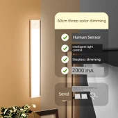 LED Kablosuz Hareket Sensörlü Gece Lambası - Ultra İnce 60cm Siyah/Gümüş Üç Renk Kısılabilir - 1