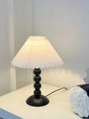 Retro Pileli Masa Lambası - Bej Kapaklı (Model 2) - Düğmeli Anahtar - 2
