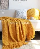İskandinav Retro Yatak Örtüsü - Tuğla Kırmızısı - 130cm x 260cm - Püsküllü - 8