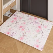 Fransız Retro Giriş Kapısı Paspası - Suluboya Büyük Çiçek Desenli - 50x80 cm - 1