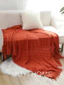 İskandinav Retro Yatak Örtüsü - Bej Beyazı - 130cm x 170cm - Püsküllü - 4