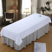 Spa Masaj Yatağı Çarşafı - 130x230 cm - Kalın Fitilli Beyaz, Açılışlı - 3
