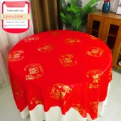 Düğün Ziyafet Kırmızı Masa Örtüsü - 2.0m Xiduo Desenli - 10 Adet (Geliştirilmiş Kalın) thumbnail 1