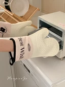 Mutfak Isı Yalıtımlı Silikon Eldiven - Küçük Çiçekli Krem Beyaz Kanvas - 4