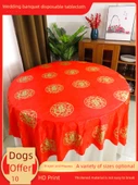 Düğün Ziyafet Kırmızı Masa Örtüsü - 2.2m Full House Desenli - 10 Adet (Geliştirilmiş Kalın) thumbnail 2