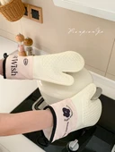 Mutfak Isı Yalıtımlı Silikon Eldiven - Küçük Çiçekli Krem Beyaz Kanvas - 5