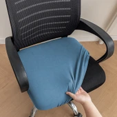 Elastik Kadife Ofis Sandalyesi Kılıfı - Batı Gölü Mavisi - Küçük (35-44cm) - 1