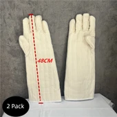 Isıya Dayanıklı Fırın Eldiveni - Kalın Pamuklu - Beyaz 48cm (Tek) - 1