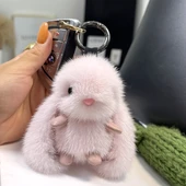 Mink Kürk Tavşan Araba Anahtarlığı - Pembe - 1