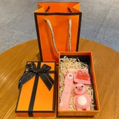 Süt Ejderha Anahtarlık - Ayakta Pembe - Yedek Balonlu, Turuncu Hediye Kutulu ve Hediye Çantalı - 1