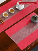 Çin Tarzı PVC Su Geçirmez Masa Örtüsü - Kırmızı - 40x160cm thumbnail 3