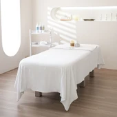 Güzellik Salonu Havlu Seti - Drapeli Yatak Örtüsü 250x150cm - Beyaz thumbnail 1