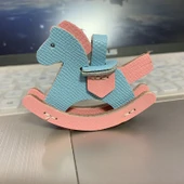Deri Midilli Kolye Anahtarlık - Kahverengi Desenli Açık Mor - 6