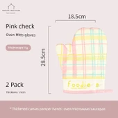 Mutfak Fırın Eldiveni - Pembe Kareli - 2'li Set - 1