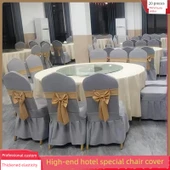 Elastik Polyester Sandalye Kılıfı - Gri Fiyonklu - 2