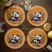 Dev Panda Çiçek Desenli Bardak Altlığı - Deri - 17cm - 4 Adet - Model 6 thumbnail 1