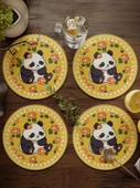 Dev Panda Çiçek Desenli Bardak Altlığı - Deri - 17cm - 4 Adet - Model 1 - 4