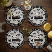Dev Panda Çiçek Desenli Bardak Altlığı - Deri - 17cm - 4 Adet - Model 1 - 11