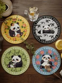 Dev Panda Çiçek Desenli Bardak Altlığı - Deri - 17cm - 4 Adet - Model 4 - 2