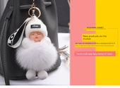 Uyuyan Bebek Tilki Kürklü Anahtarlık - Gri - 6