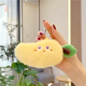 Sevimli Vizon Tüylü Meyve Sebze Bebek Anahtarlık - 14cm Mango, 8-14cm Altın Metal Toka - 1