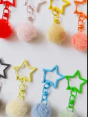 DIY Tüylü Top Anahtarlık - Mor Tüylü Top Beş Köşeli Yıldız - 3