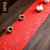 Çin Zen Kırmızı Çay Matı - Kırmızı Mürekkep Anka Kuşu Tüyü Küçük Çay Altlığı 21*47 - 7