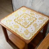 PVC Bronz Desenli Masa Örtüsü - Altın 3 Kare 60x60cm - 1