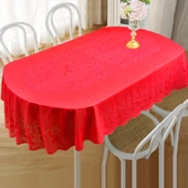 PVC Bronz Desenli Masa Örtüsü - Gül Kırmızısı Oval 150x228cm - 1