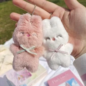 Peluş Tavşan Broş Anahtarlık Çanta Süsü - Koyu Pudra Tavşan Asma Zincirli - 10